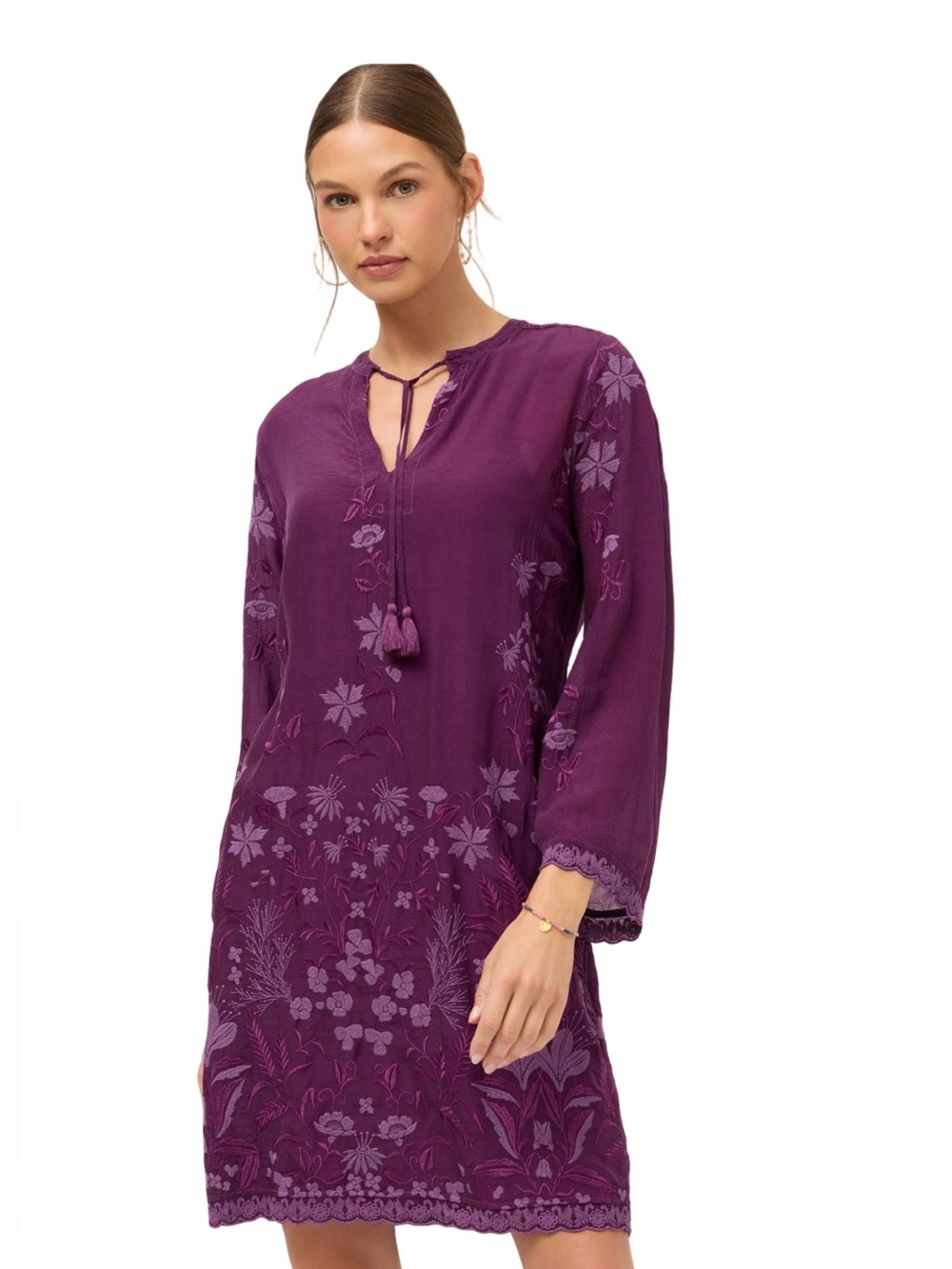 Johnny Was Plum Purple Ankah Embroidered Boho Dress Size S